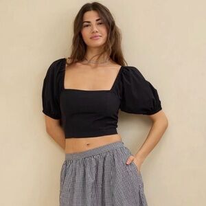 Aerie Puff Sleeve Square neck Crop Top